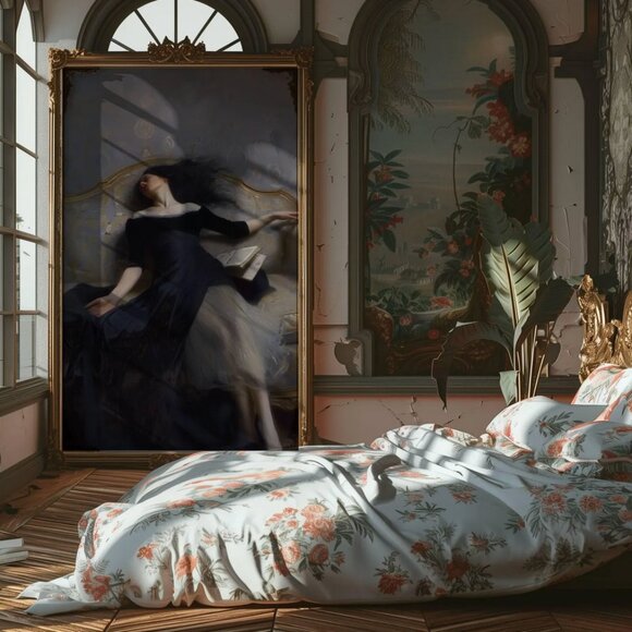 Original Dark Literary Art Print + Digital Copy Vintage Black Dress Painting - Picture 10 of 11